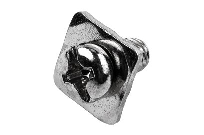 [E] น็อตยึดสายไฟ สแตนเลสชุบนิกเกิ้ล M6x12 mm พร้อมแหวนทรงสี่เหลี่ยม ขนาด 14x14 mm